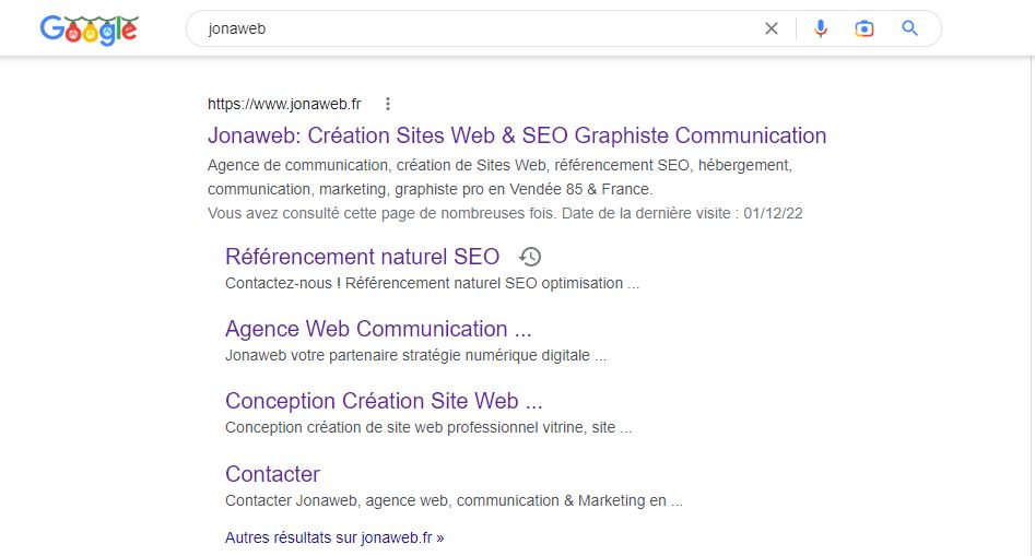 Comment créer une stratégie de référencement naturel SEO et remonter dans les résultats Google ? 6 Résultat de recherche Jonaweb sur Google